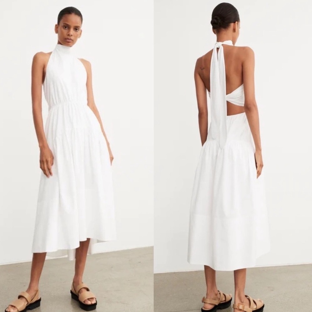 Vince White Halter Tie Back Cotton Midi Dress